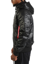 Faux Leather Hooded Rib Flight Jacket  Image 2