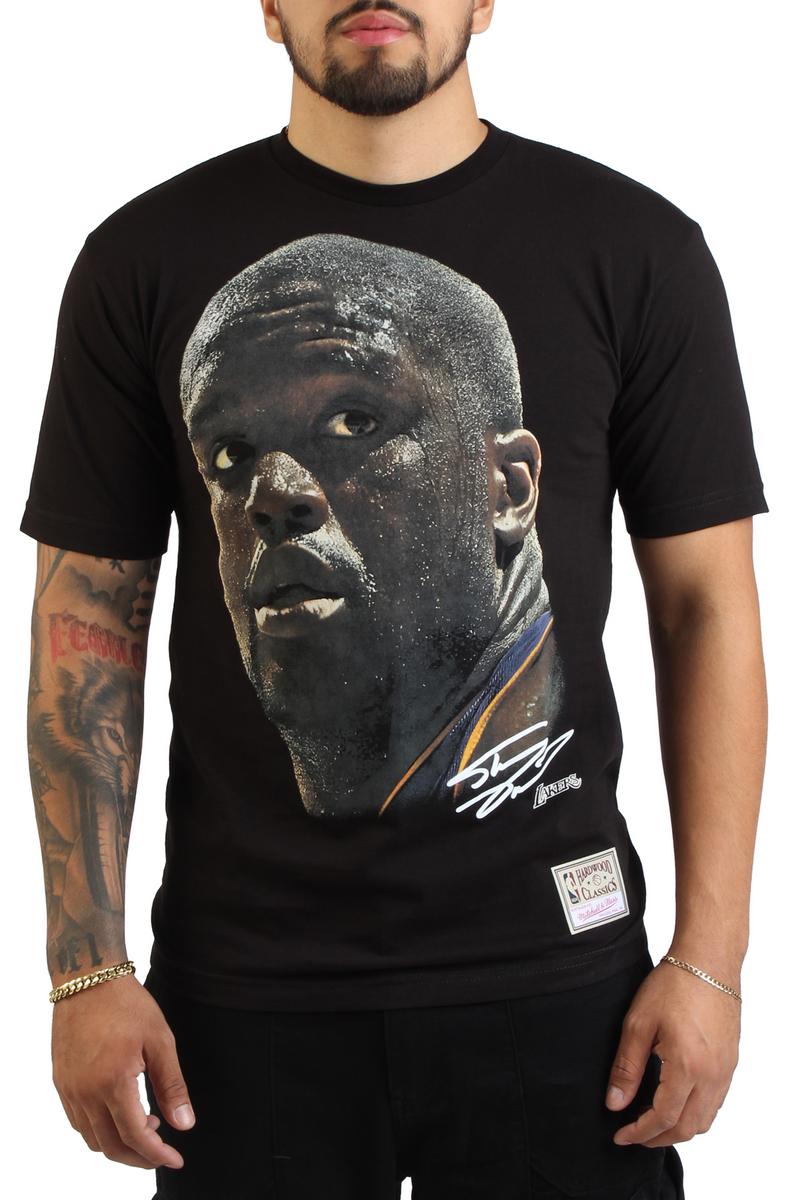Shaquille O'Neal Los Angeles Lakers Black Hardwood Classics Real Big Face Player T-Shirt Image 2
