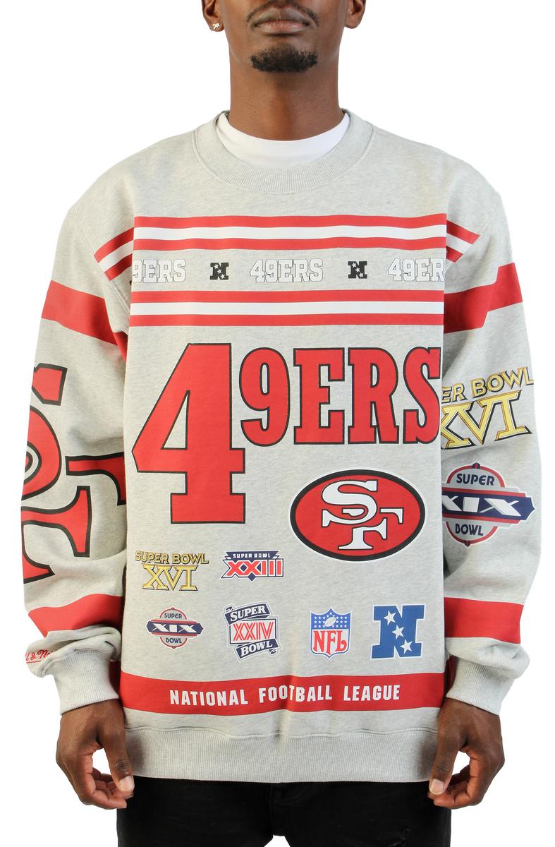 San Francisco 49ers Heather Gray All Over Print Vintage Fleece Crewneck Sweatshirt Image 1