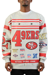 San Francisco 49ers Heather Gray All Over Print Vintage Fleece Crewneck Sweatshirt Image 1