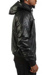 Faux Leather Hooded Rib Flight Jacket  Image 4