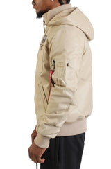 Faux Leather Hooded Rib Flight Jacket  Image 2