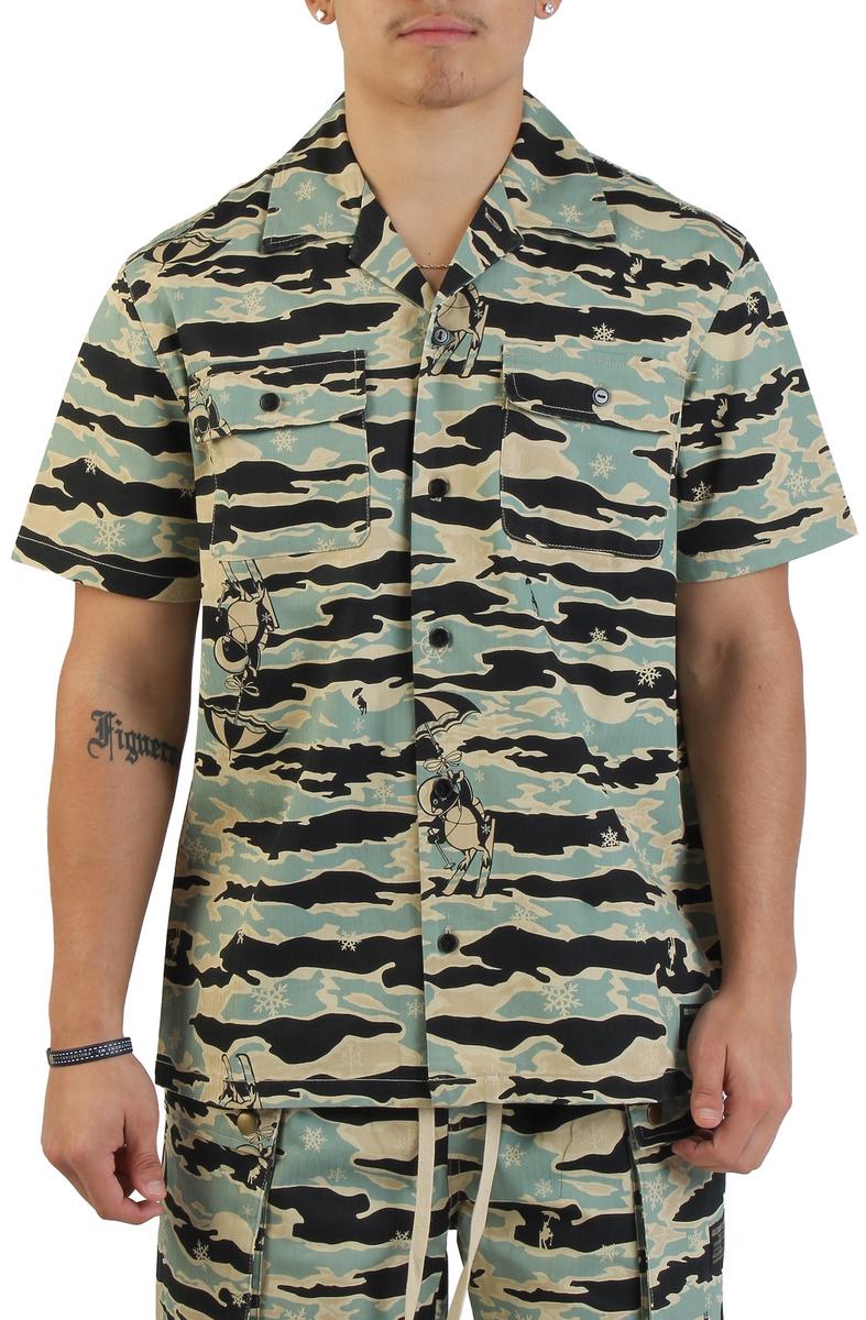 Tiger Camo Woven Button Down Shirt  Image 1