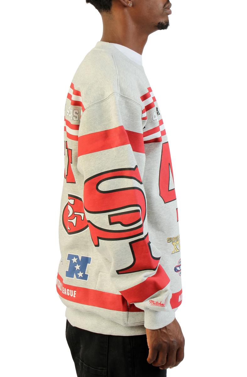 San Francisco 49ers Heather Gray All Over Print Vintage Fleece Crewneck Sweatshirt Image 3