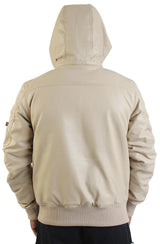Faux Leather Hooded Rib Flight Jacket  Image 3