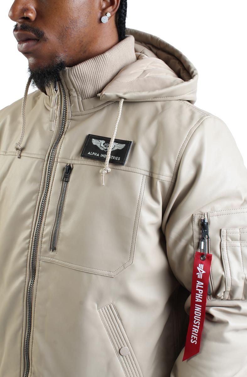 Faux Leather Hooded Rib Flight Jacket  Image 6