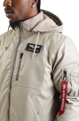 Faux Leather Hooded Rib Flight Jacket  Image 6