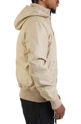 Faux Leather Hooded Rib Flight Jacket  Image 4