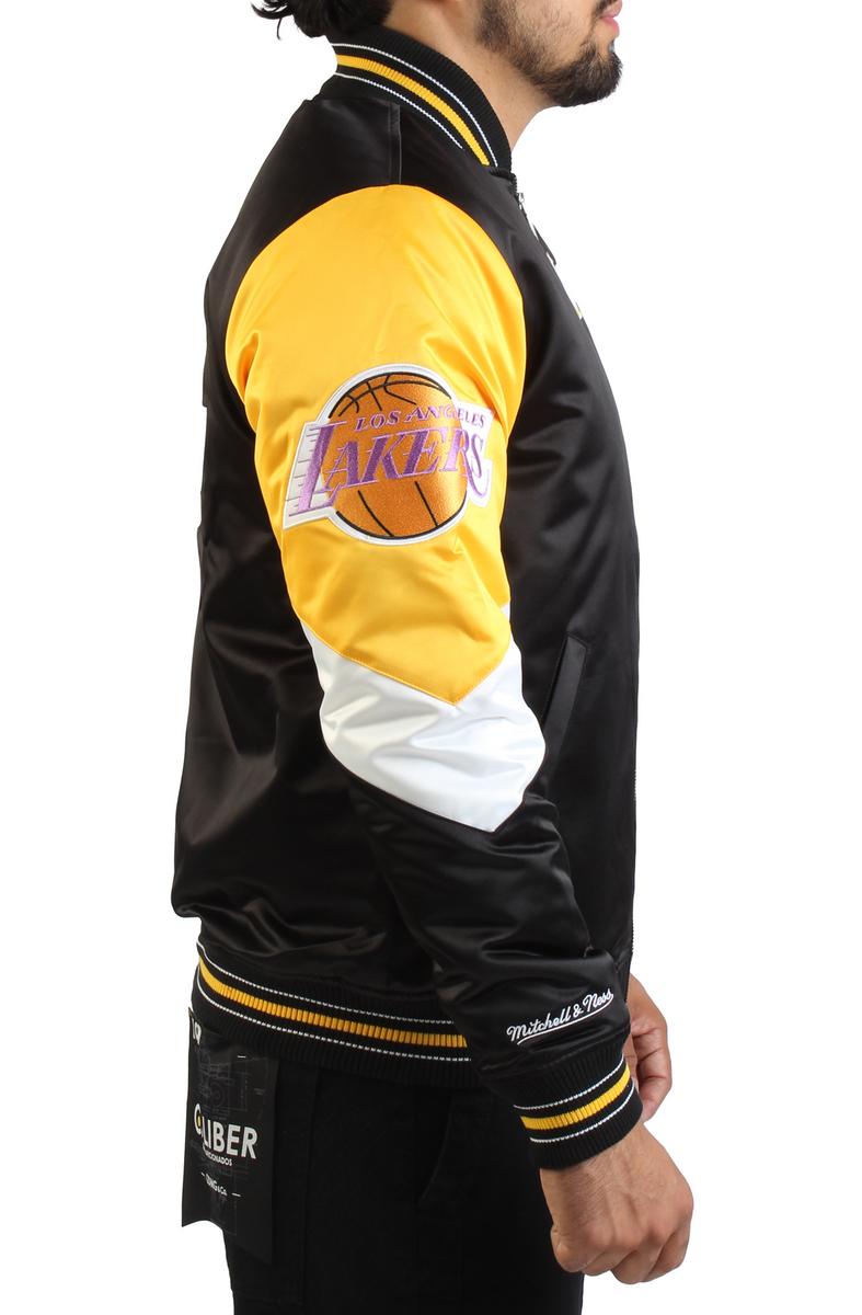 NBA Los Angeles Lakers Black Hardwood Classics Throwback Heavyweight Satin Full-Zip Jacket Image 4