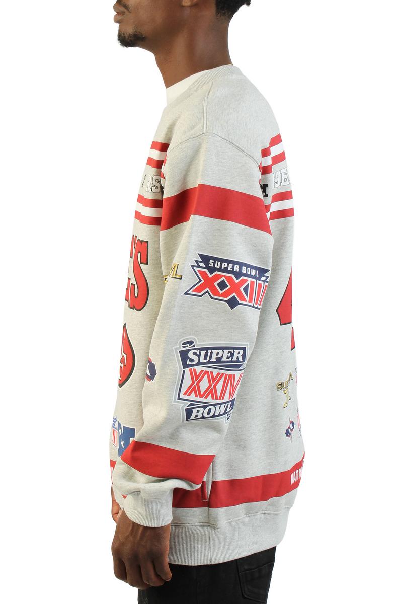 San Francisco 49ers Heather Gray All Over Print Vintage Fleece Crewneck Sweatshirt Image 2