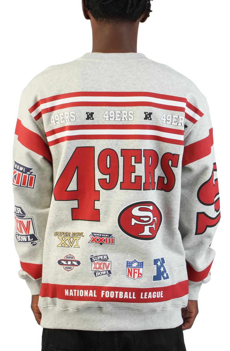 San Francisco 49ers Heather Gray All Over Print Vintage Fleece Crewneck Sweatshirt Image 4