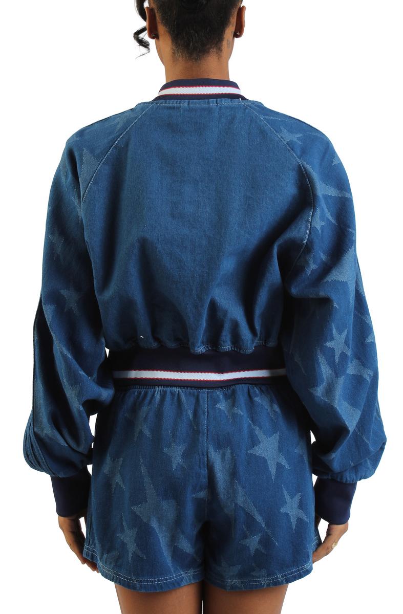 Demin Varsity Bomber Jacket Image 3
